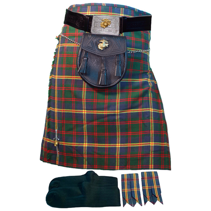 USMC Package- Order a Deluxe Leatherneck Tartan Kilt, Matching Flashes, USMC EGA Pin and Sporran, and get a FREE pair of green socks