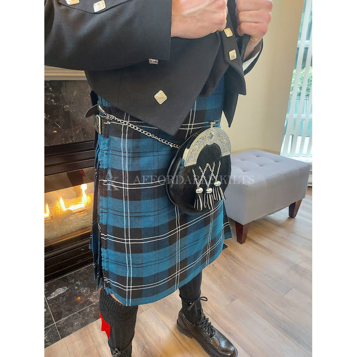 Ramsay Blue Tartan Kilt with adjustable leather straps