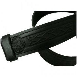 Black Leather Celtic Embossed Belt for Kilt Outfit