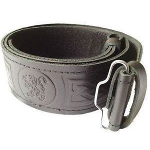 Black Leather Lion Rampant Embossed Belt for Kilt Outfit